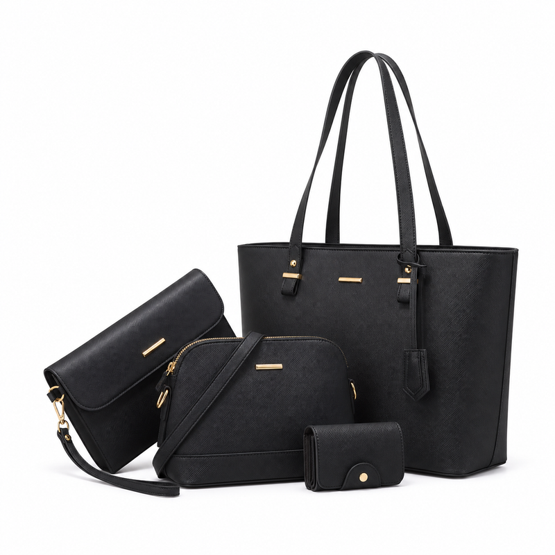 Elegant Black Four Piece Handbag Set-3
