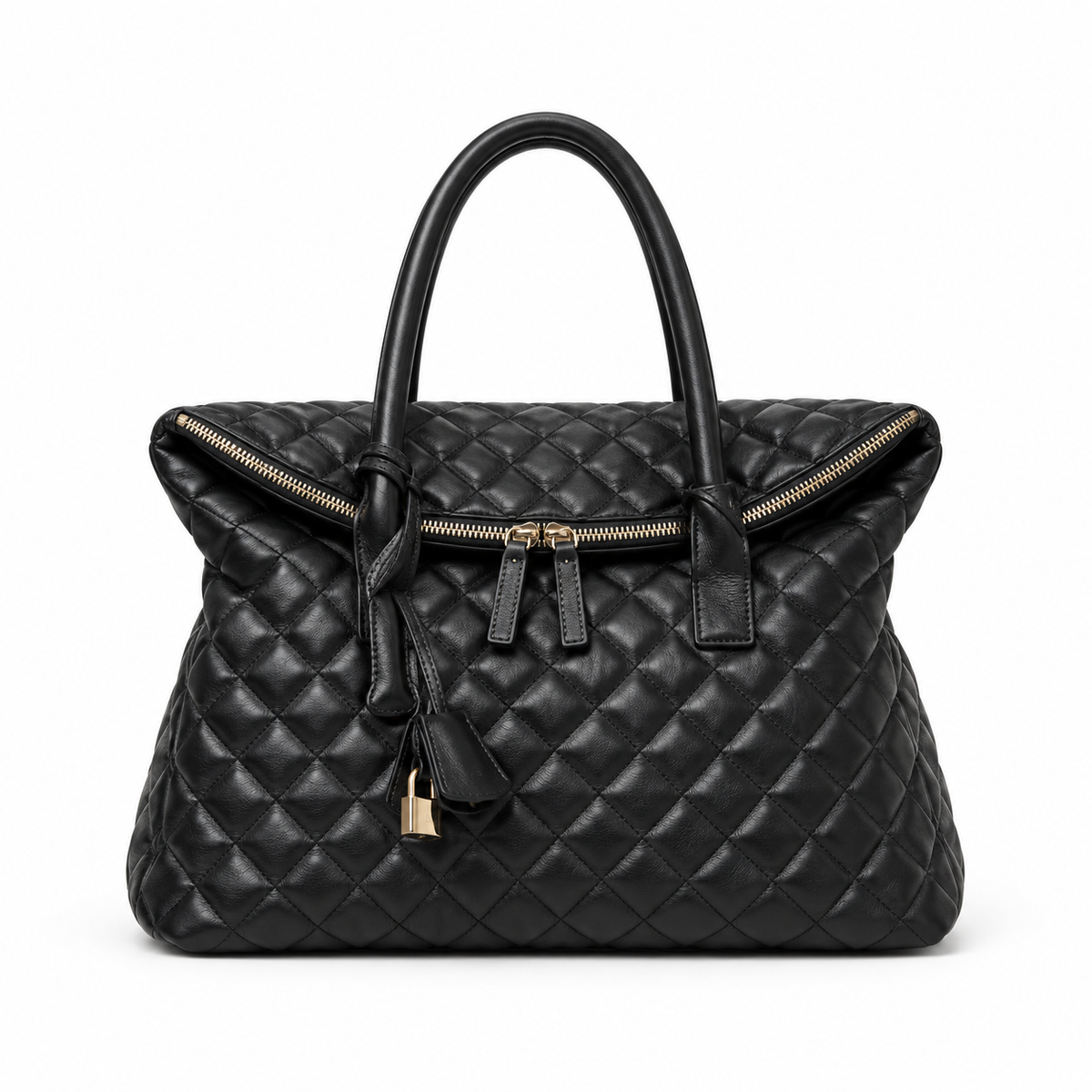 Black Quilted Oversized Tote Handbag-4