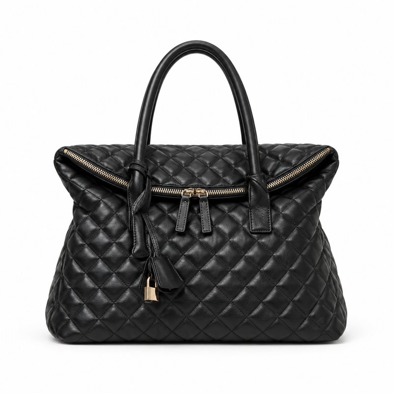 Black Quilted Oversized Tote Handbag-4