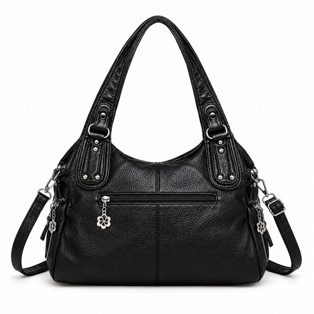 Black Crossbody Bag With Silver Accents-2