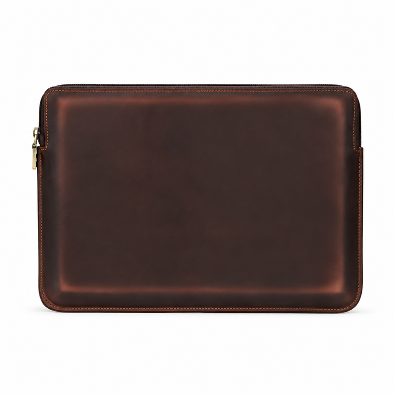 Classic Chocolate Brown Leather Laptop Bag-2