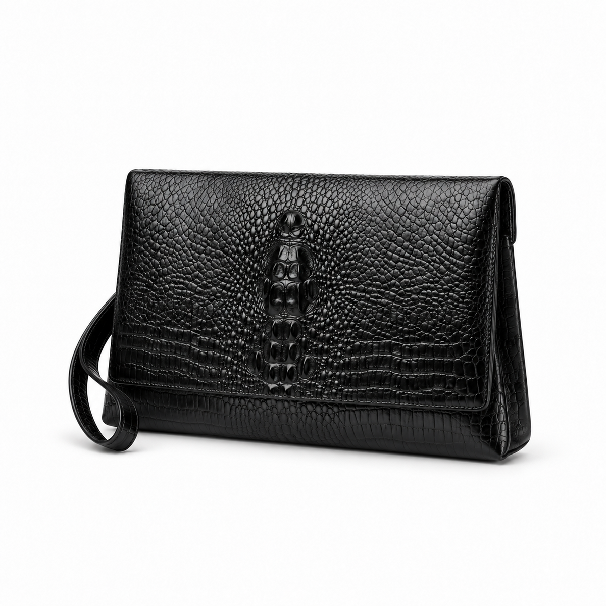 Black Crocodile Embossed Wristlet Clutch Bag-4