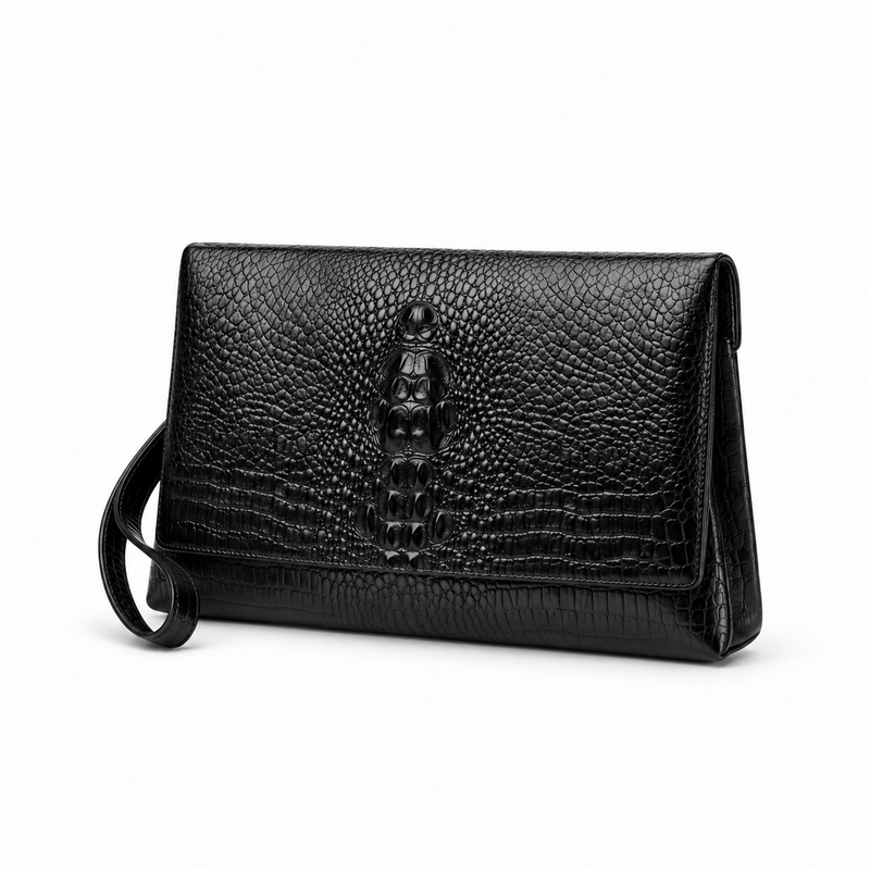 Black Crocodile Embossed Wristlet Clutch Bag-4