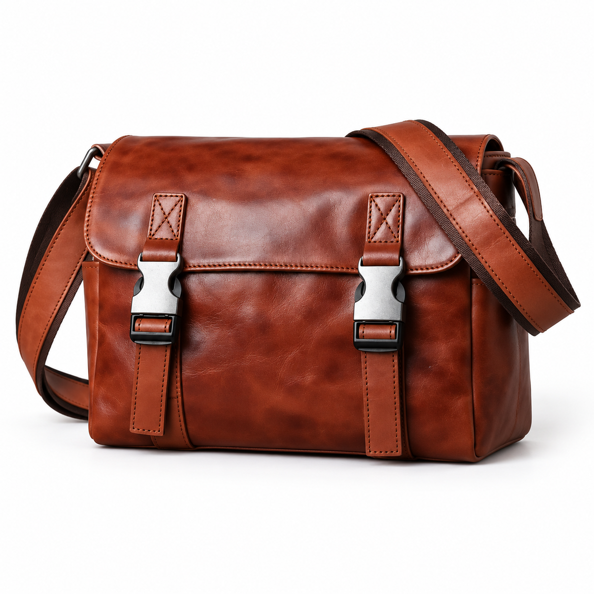 Classic Coffee Leather Messenger Shoulder Bag-2