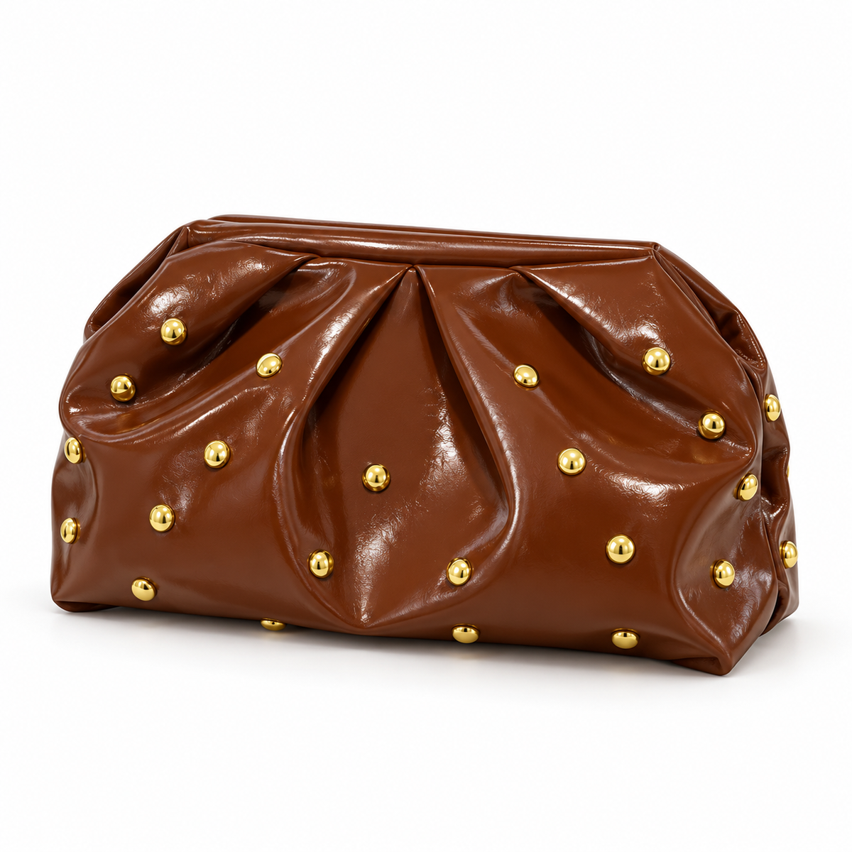 Brown Studded Leather Evening Clutch Bag-3