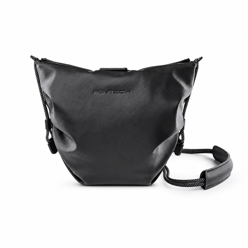 Black Textured Camera Bag With Strap-4