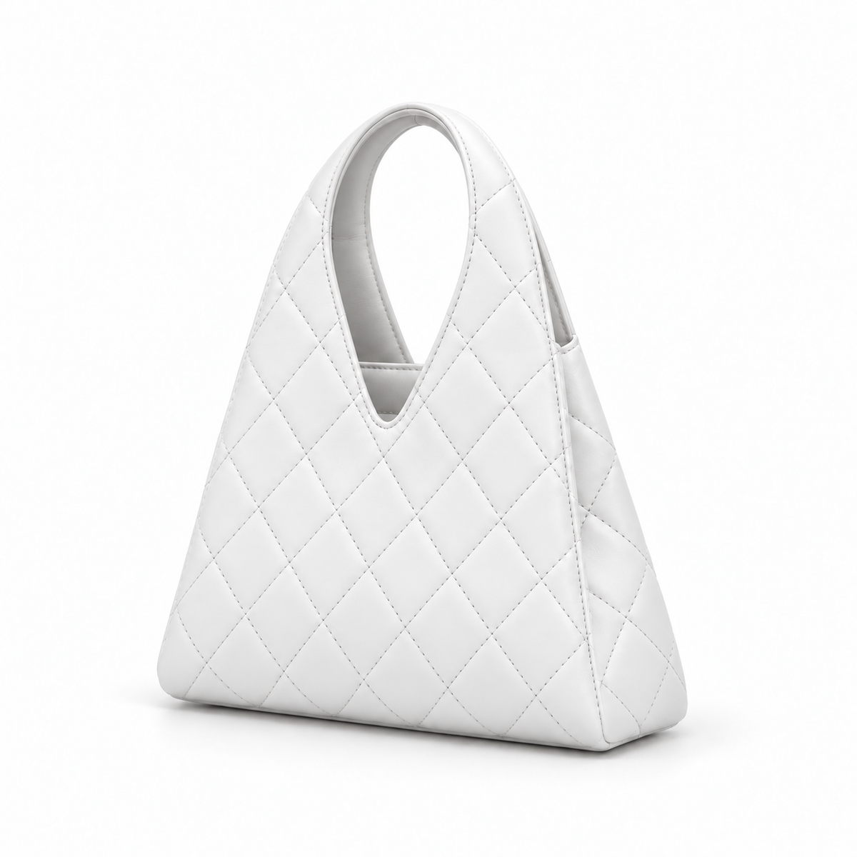 White Quilted Structured Handbag with Integrated Cutout Handle-3