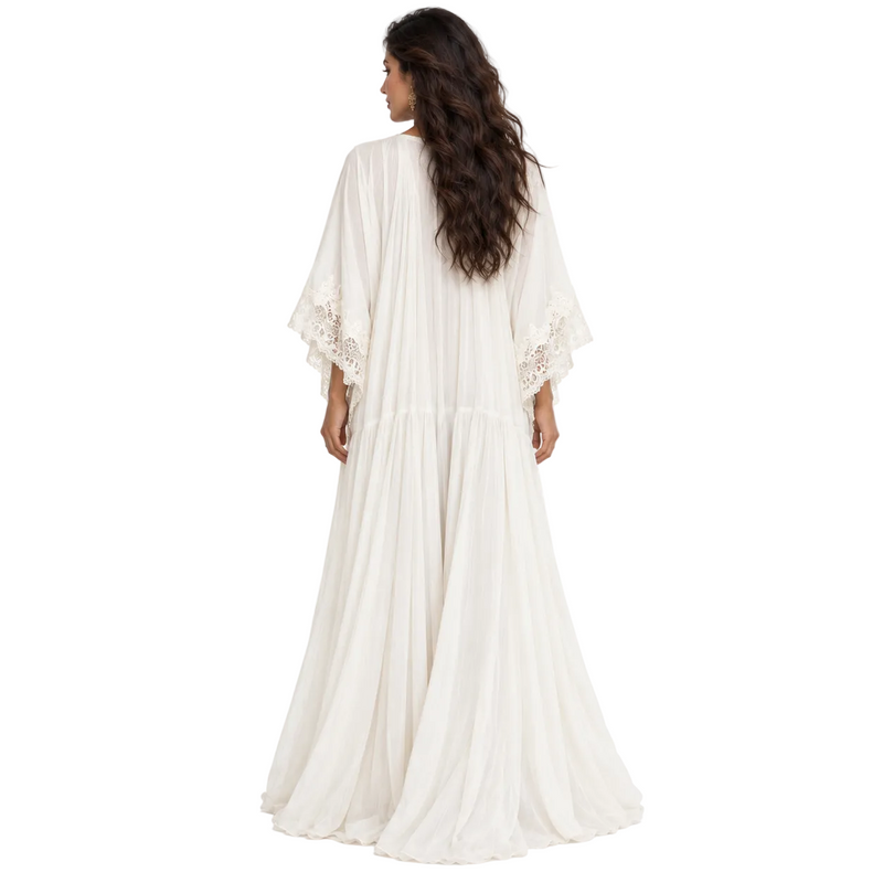 White Lace Flowing Women’s Kaftan Dress-4