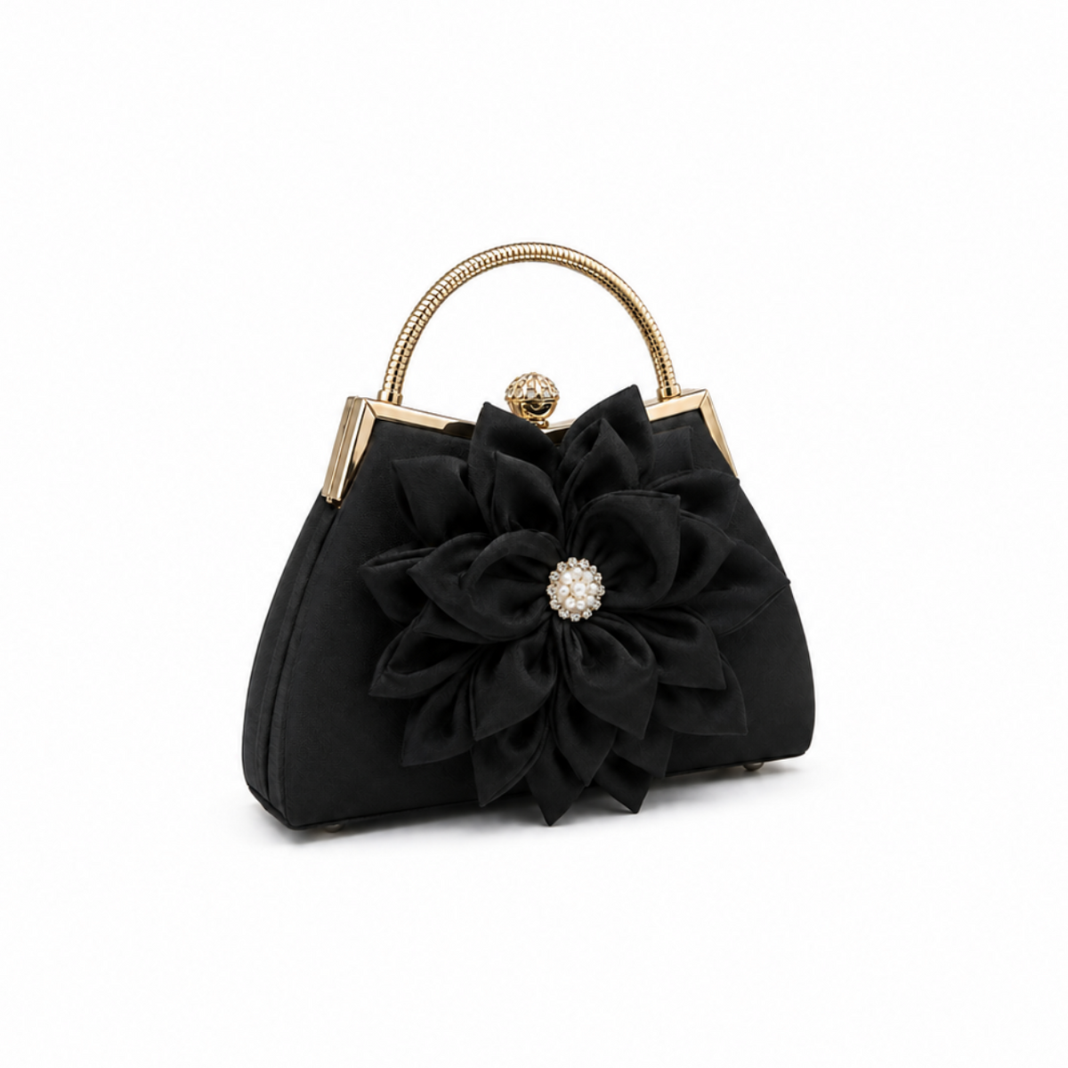 Black Floral Clutch with Pearl Accent-1