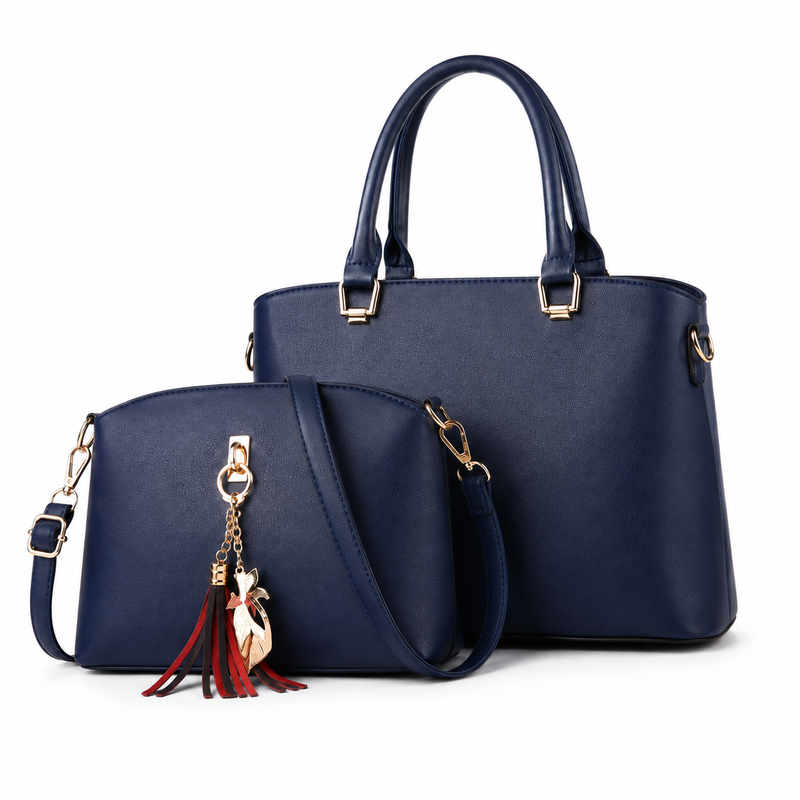 2-Piece Navy Blue Structured Tote and Crossbody Handbag Set-4