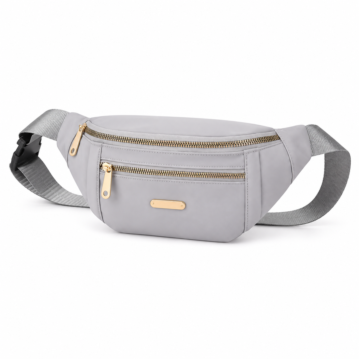 Elegant Gray Waist Bag Gold Details-3