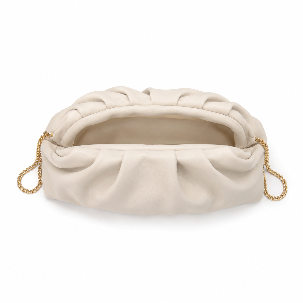 Ivory Ruched Clutch Bag with Gold Chain Strap-3