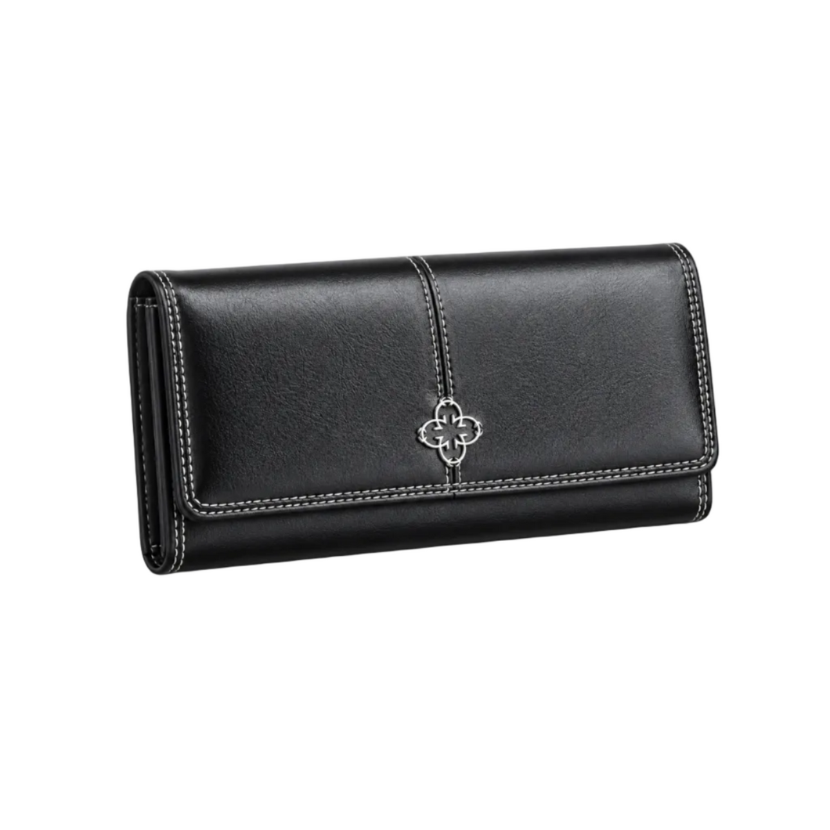 Elegant Black Wallet With Silver Emblem-1