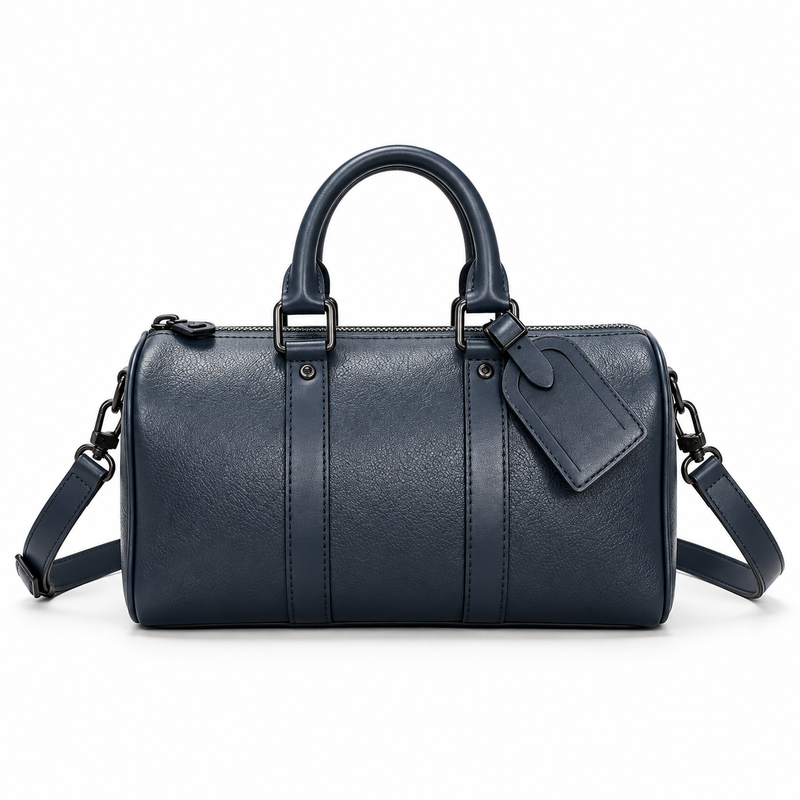 Navy Blue Structured Handbag With Strap-4