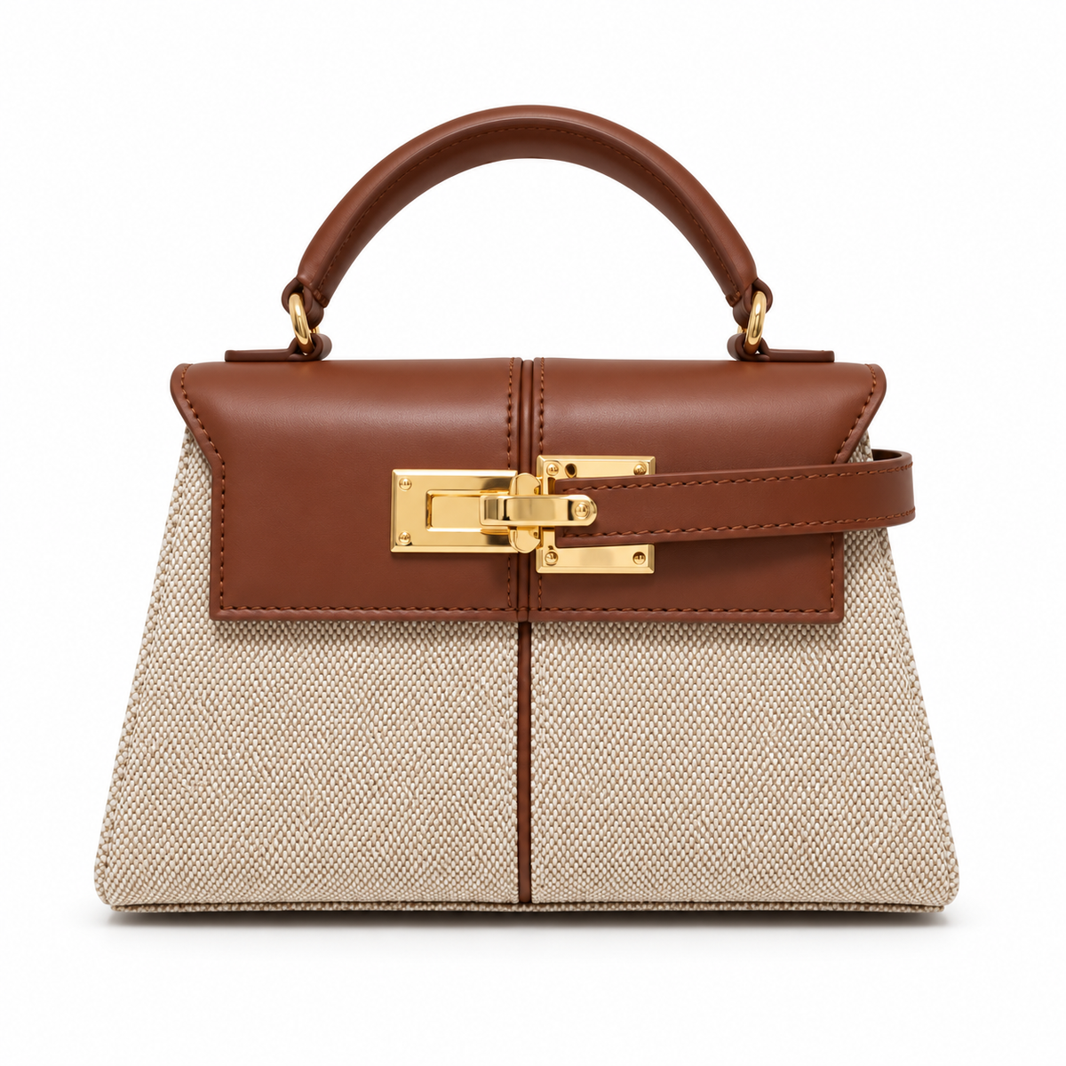 Classic Brown Leather Canvas Top Handle Bag-3