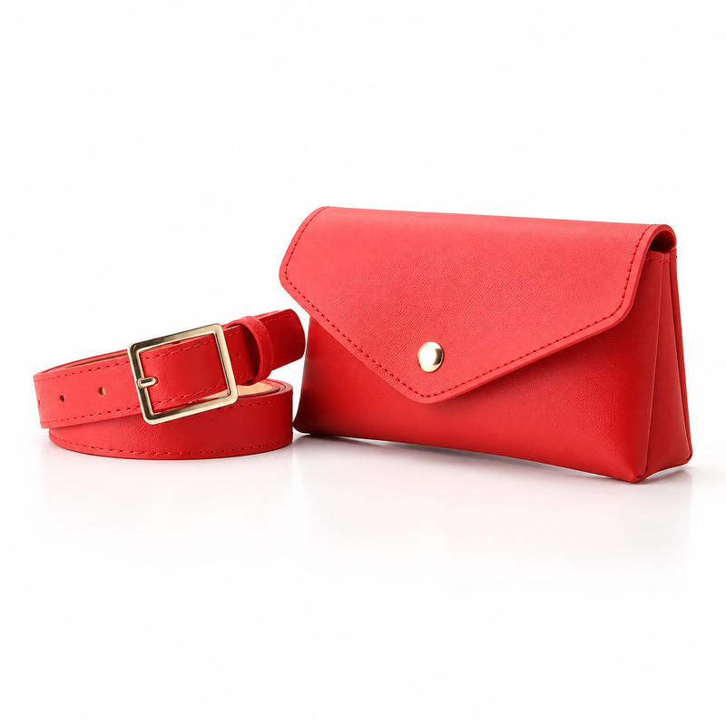 Coral Red Envelope Waist Bag With Belt-3