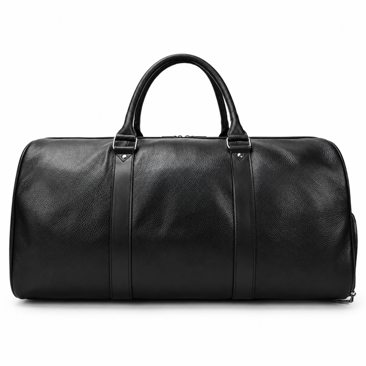 Classic Black Leather Duffel Travel Bag-2
