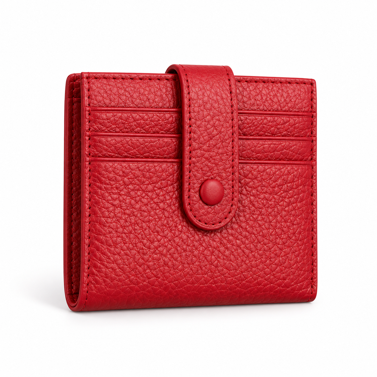 Red Pebbled Wallet With Snap Closure-1
