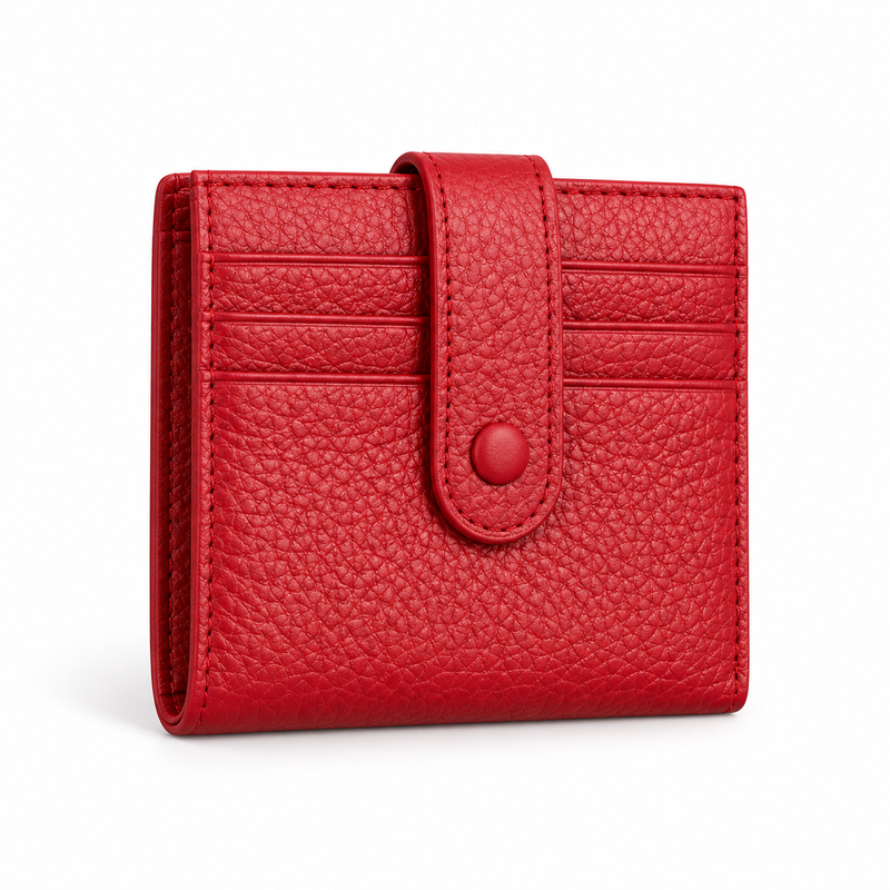 Red Pebbled Wallet With Snap Closure-1