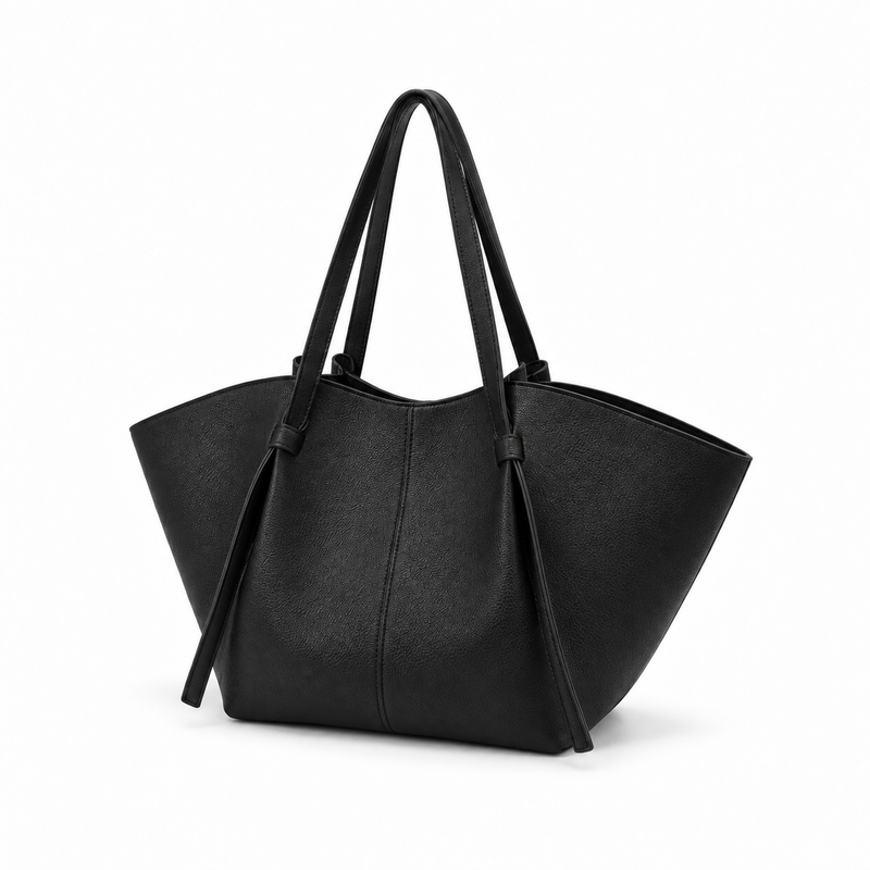 Black Winged Leather Everyday Shoulder Tote-3