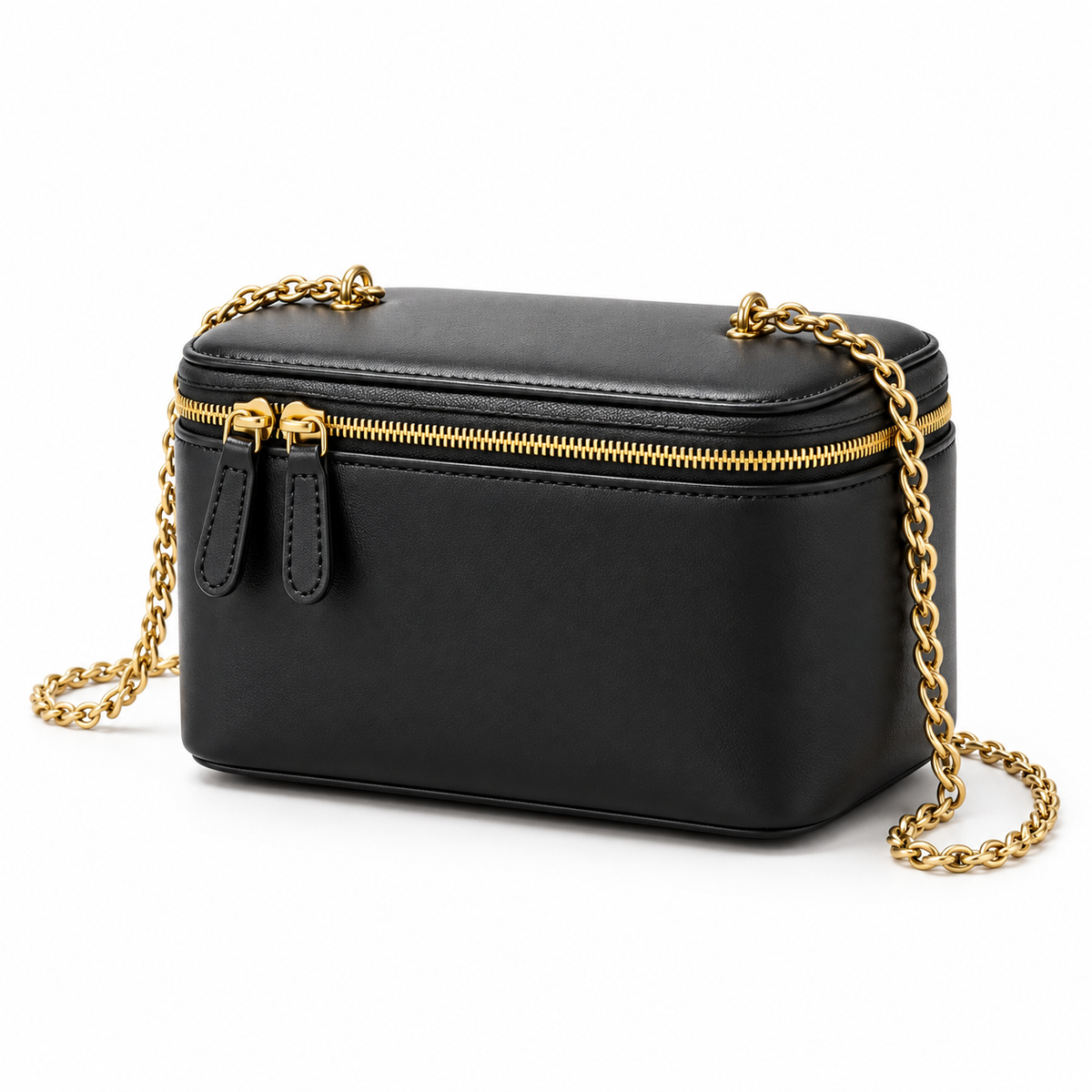 Black Vegan Leather Vanity Shoulder Bag-3