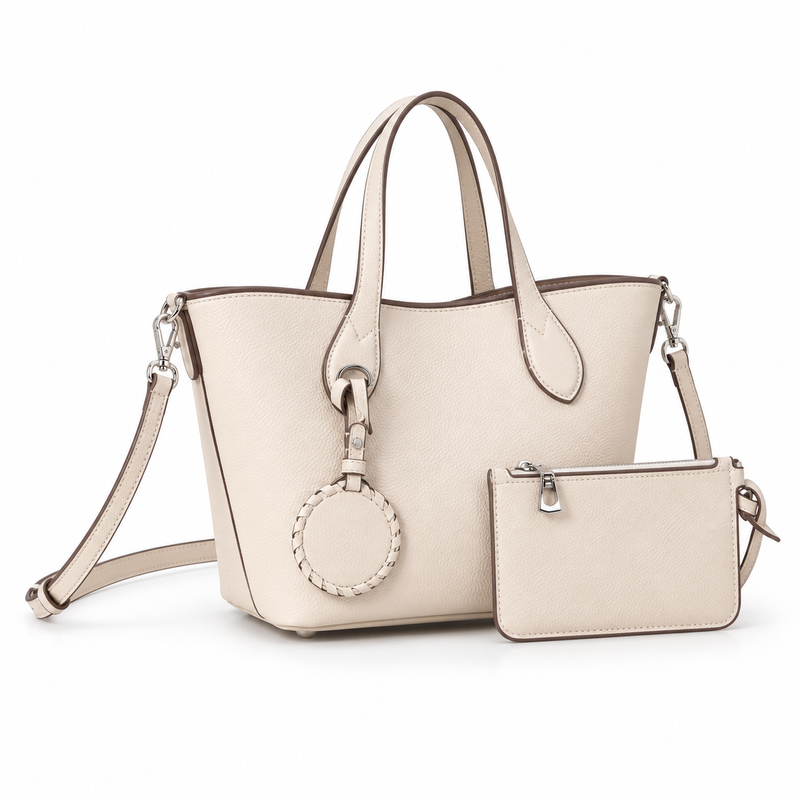 Ivory Textured Tote Bag With Pouch-1