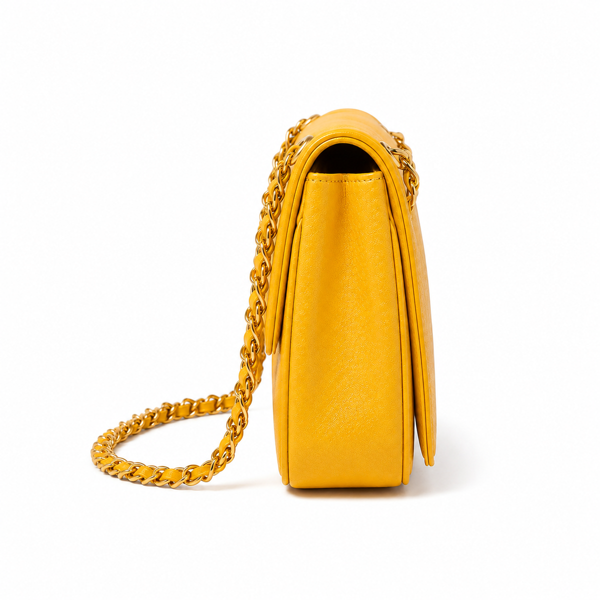 Golden Yellow Textured Chain Shoulder Bag-4