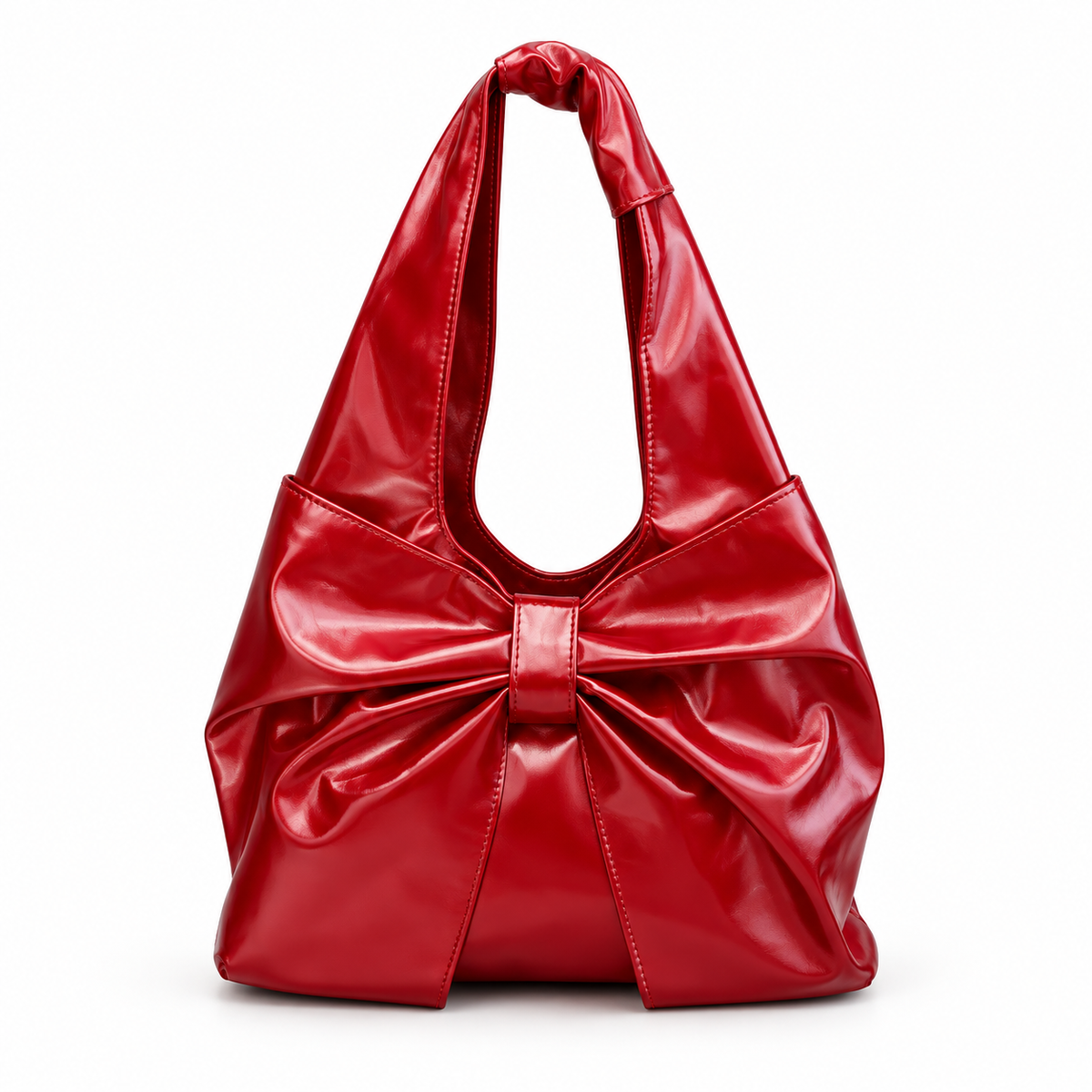Glossy Red Bow Hobo Shoulder Bag-4