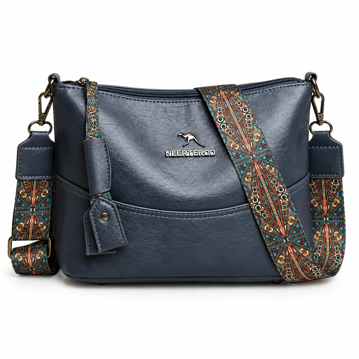 Navy Crossbody Bag With Colourful Strap-4