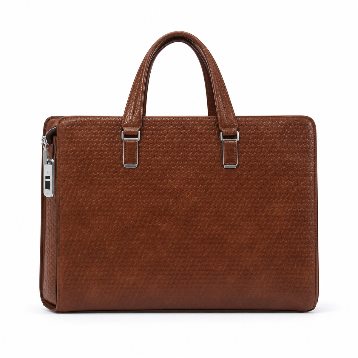 Brown Leather Laptop Bag With Fingerprint-3