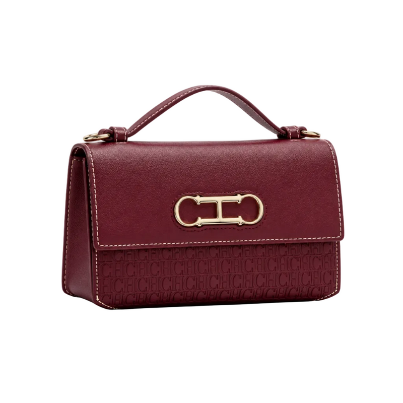 Burgundy Embossed Leather Evening Clutch Bag-1