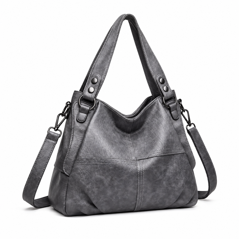 Charcoal Grey Textured Hobo Shoulder Bag-1