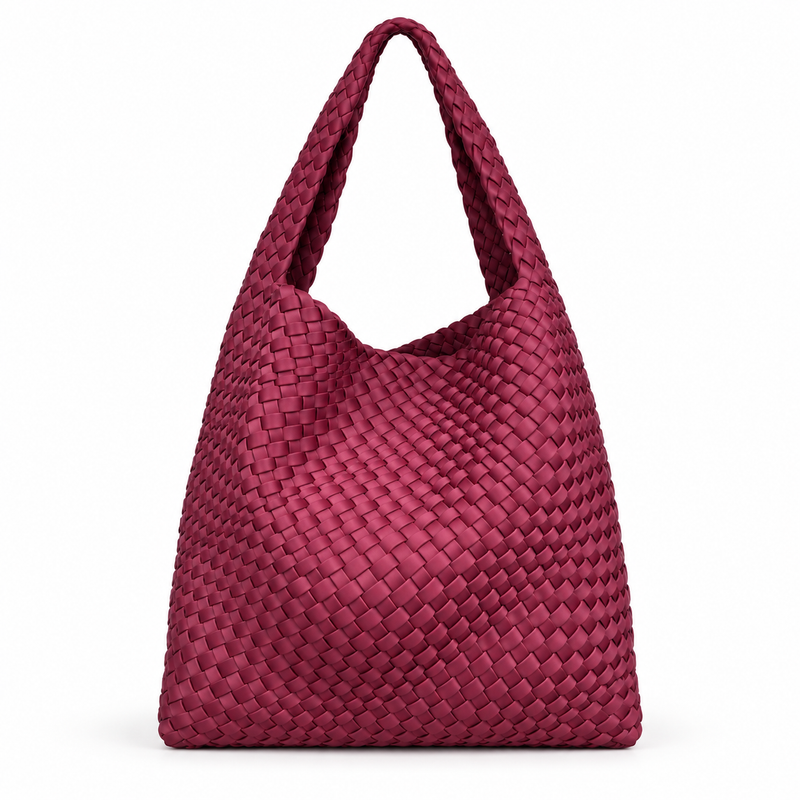 Elegant Burgundy Woven Hobo Shoulder Bag-2