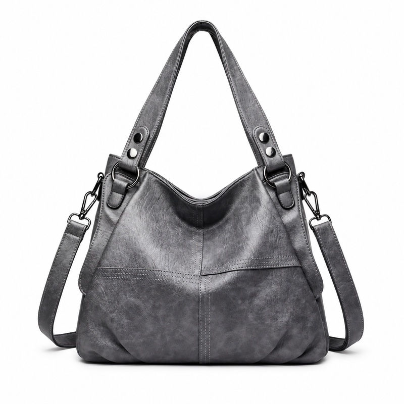 Charcoal Grey Textured Hobo Shoulder Bag-4