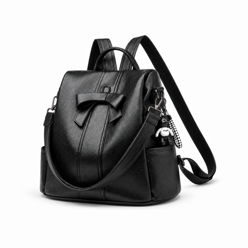 Black Bow Detail Convertible Leather Backpack & Shoulder Bag-3