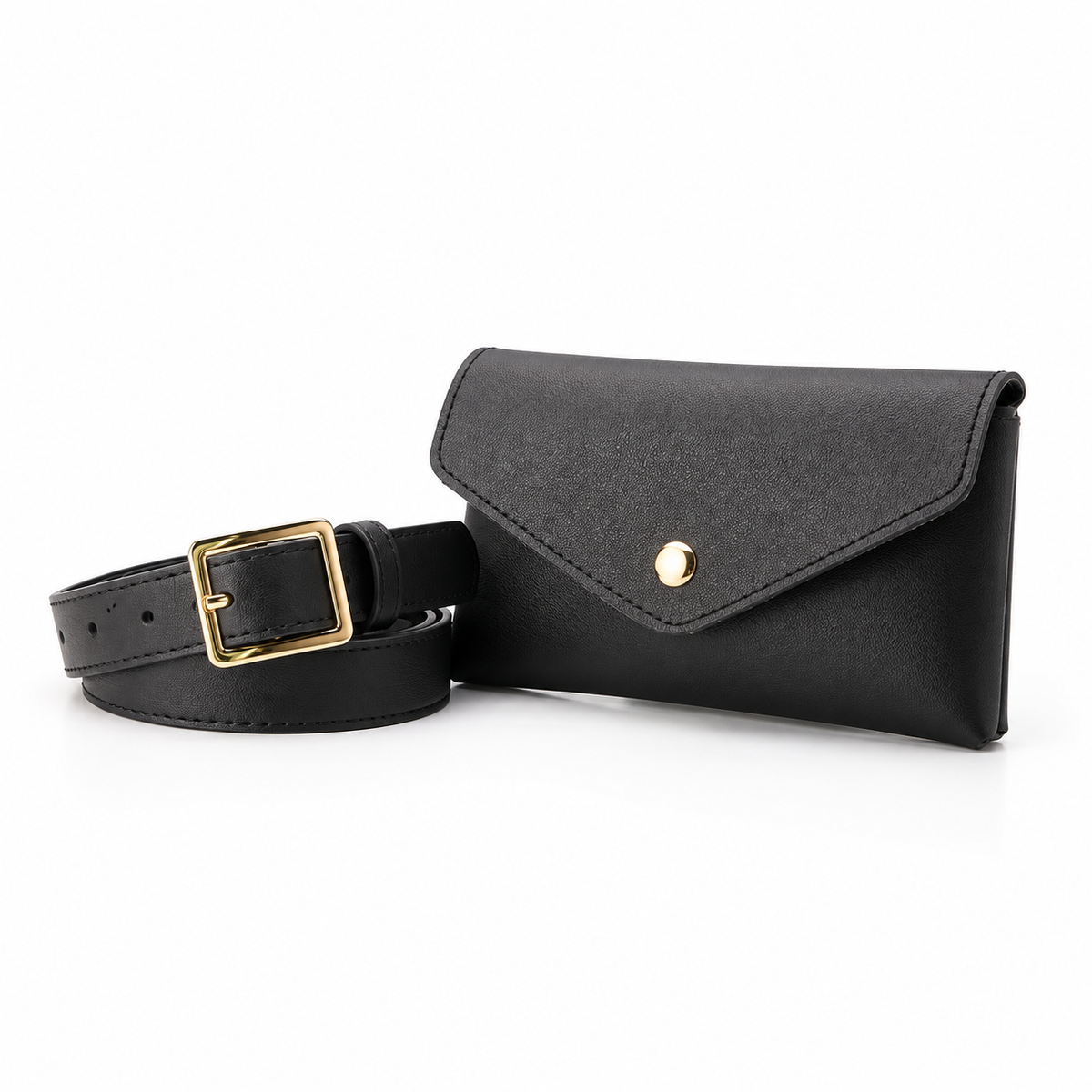 Classic Black Envelope Flap Waist Bag-3
