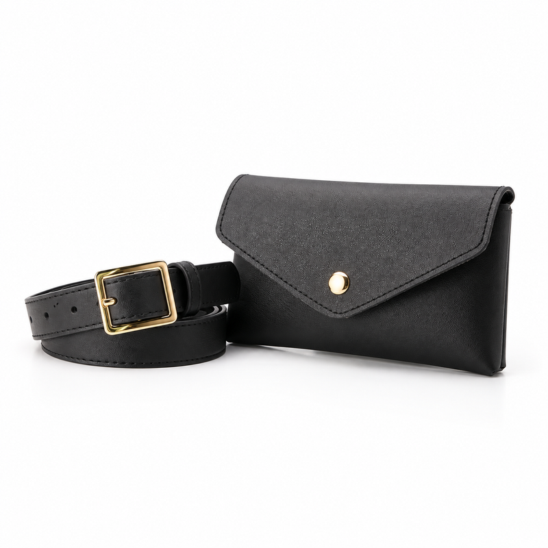 Classic Black Envelope Flap Waist Bag-3