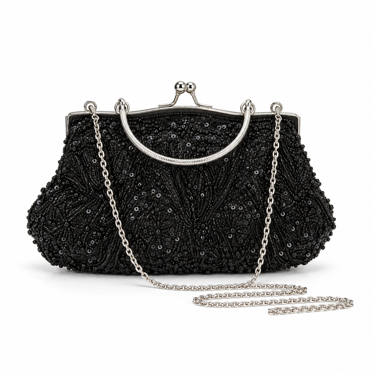 Black Beaded Evening Clutch Bag-4