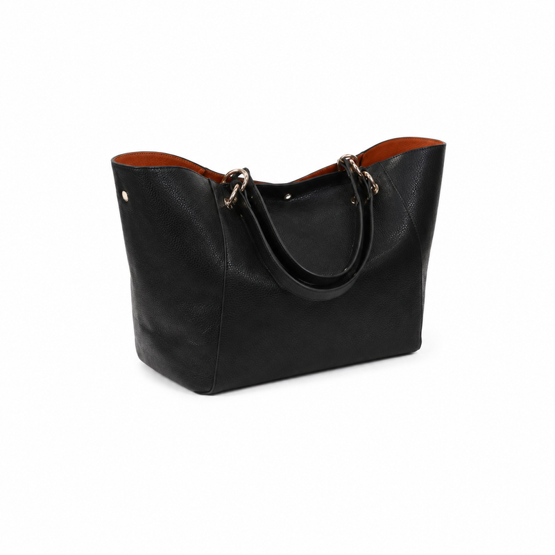 Black Pebbled Leather Large Tote Handbag-1