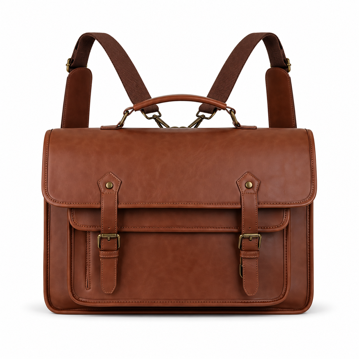 Vintage Brown Leather Convertible Backpack Briefcase-4