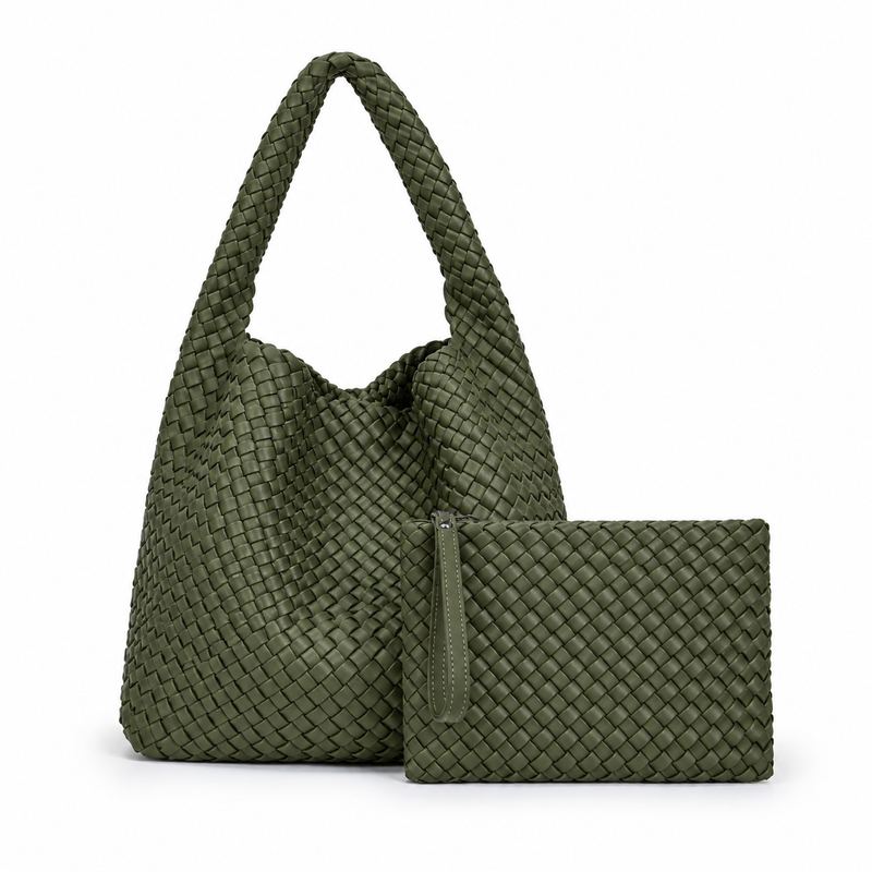 Army Green Woven Hobo Bag Set-2