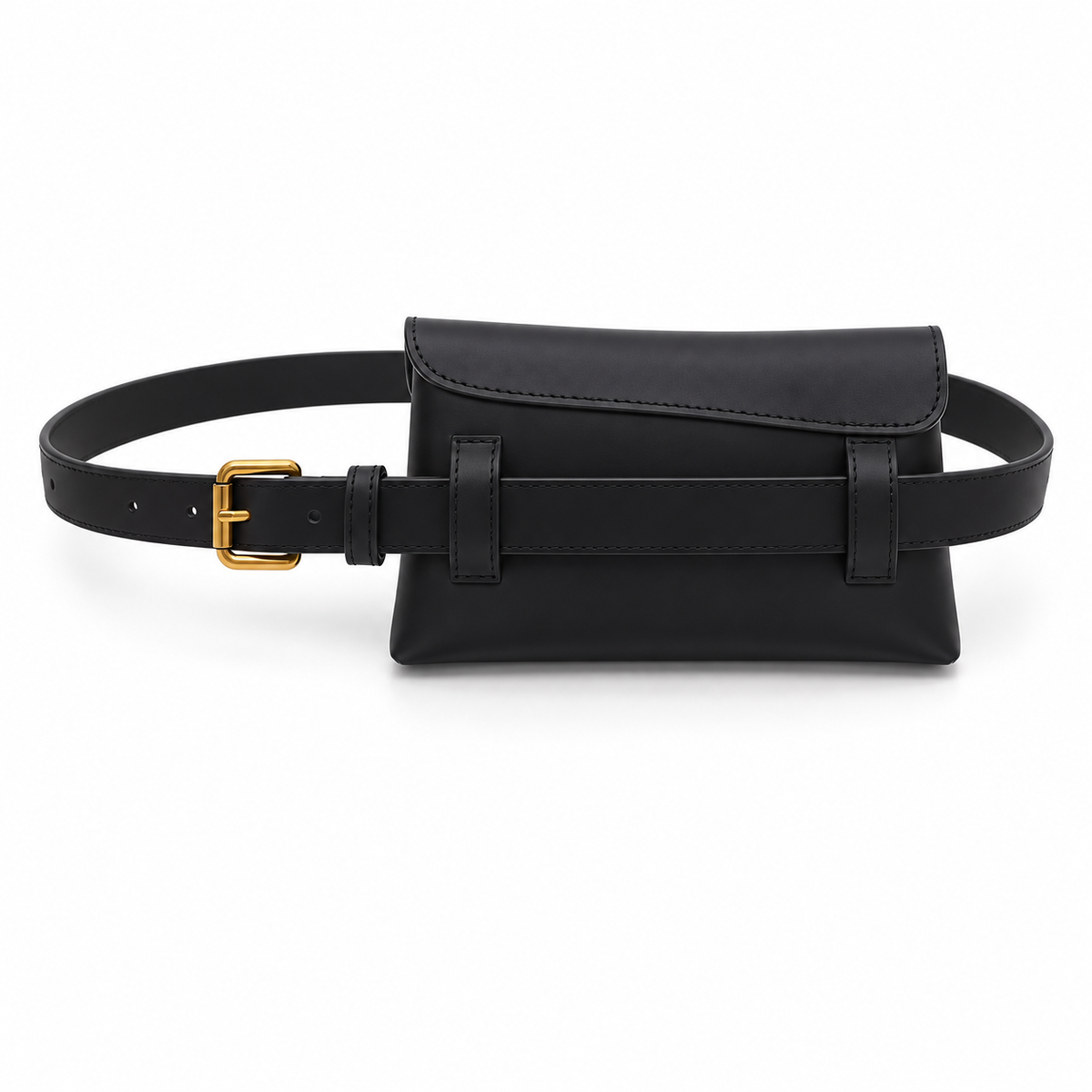Black Asymmetric Flap Bag With Belt-3