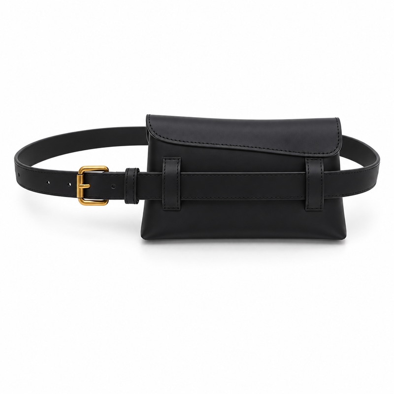 Black Asymmetric Flap Bag With Belt-3