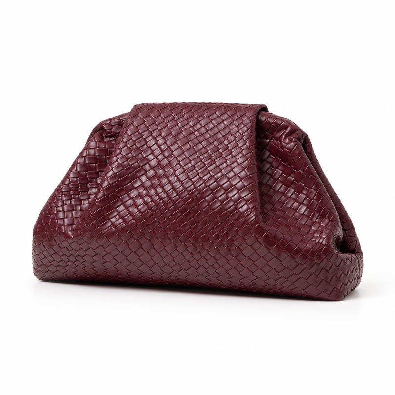 Elegant Burgundy Woven Pouch Clutch Bag-3