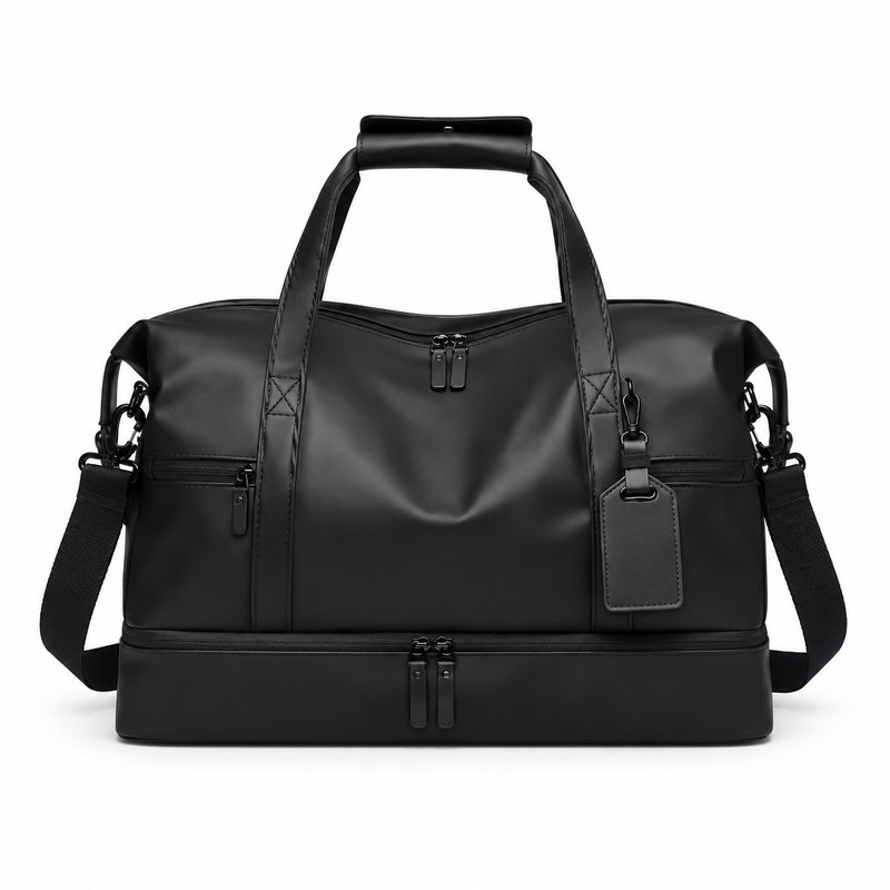 Black Overnight Bag With Multiple Compartments-3
