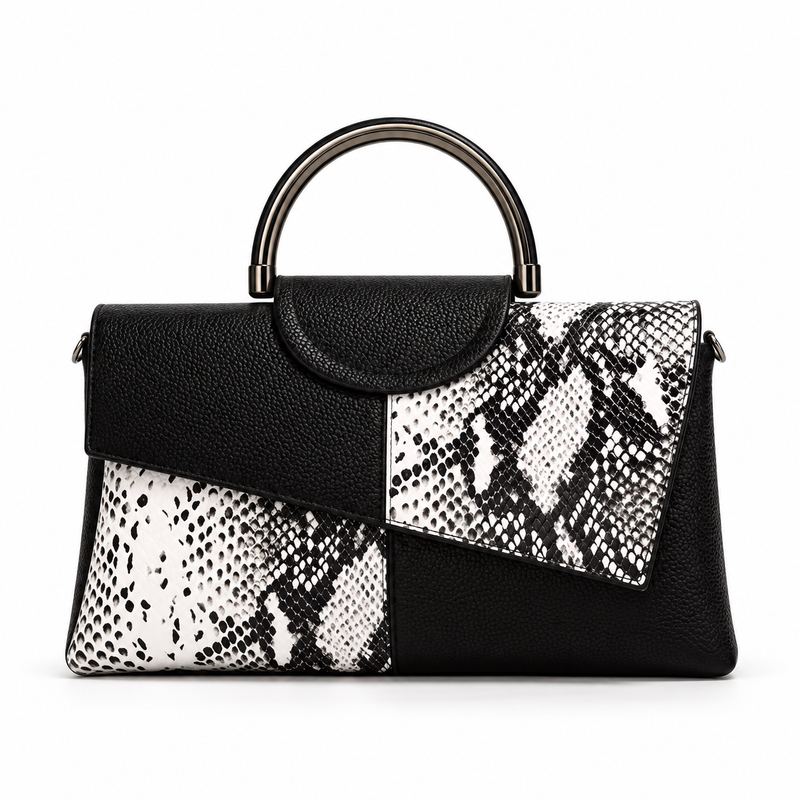 Black White Snakeskin Leather Evening Clutch-4