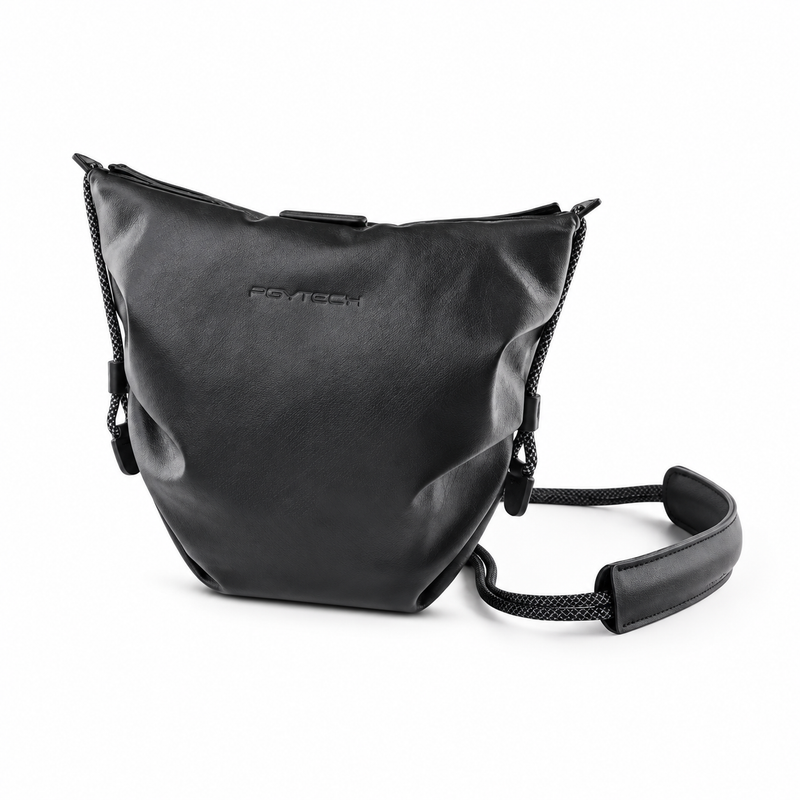 Black Textured Camera Bag With Strap-2