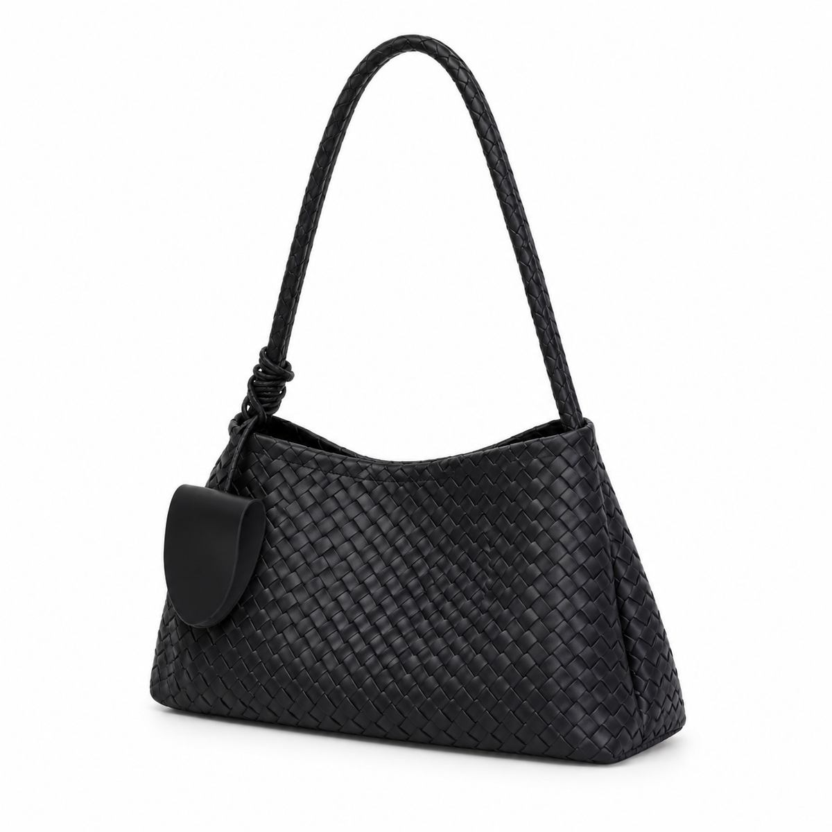 Black Woven Shoulder Bag With Pouch-3