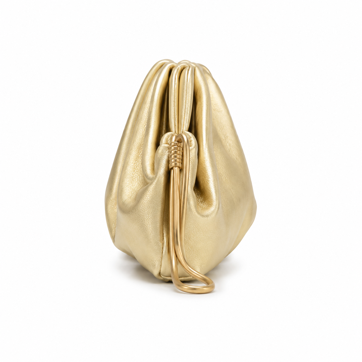 Champagne Gold Ruched Clutch Bag with Drawstring Side Details-3