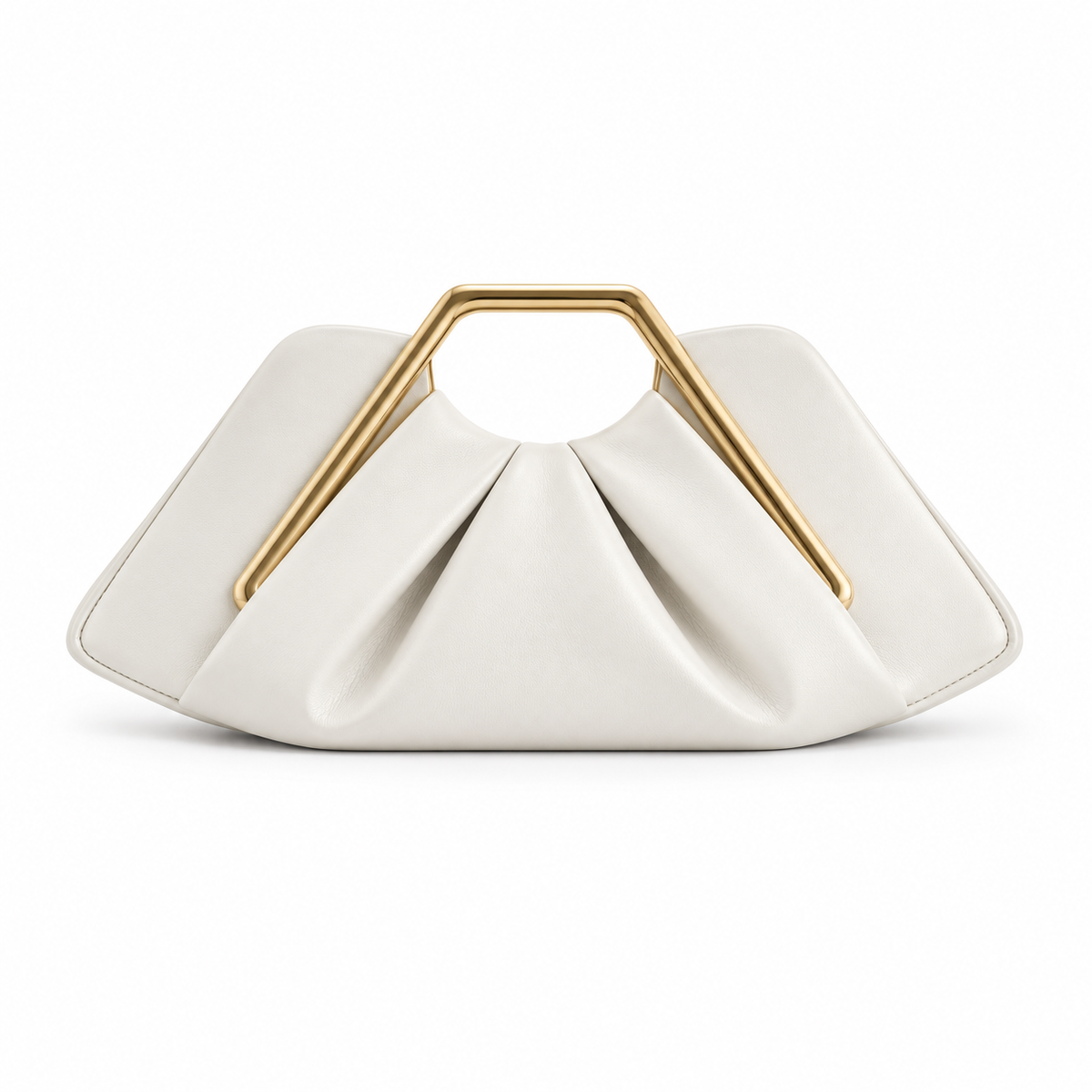 White Leather Evening Clutch Golden Handles